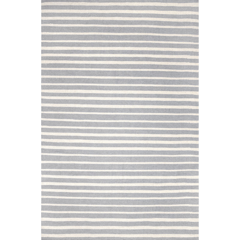Tapis rayé gris / blanc en laine tissé à plat à la main Parenteau, Rectangle 6 pi x 9 pi