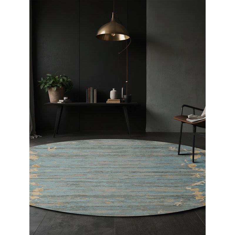 Machine Washable Gray Area Rug, Round 3'