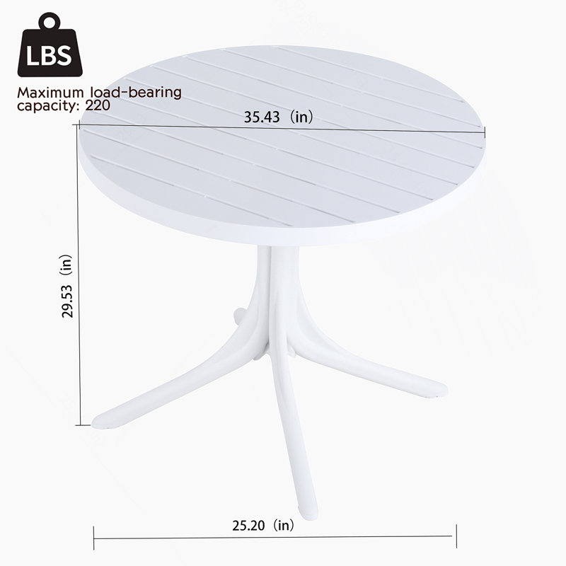 Table ronde moderne en plastique blanc moderne - table de salle à manger intérieure / extérieure de 36 pouces et table basse, table de patio légère en polypropylène toutes saisons pour le jardin, la cour, la cuisine, le camping (blanc)