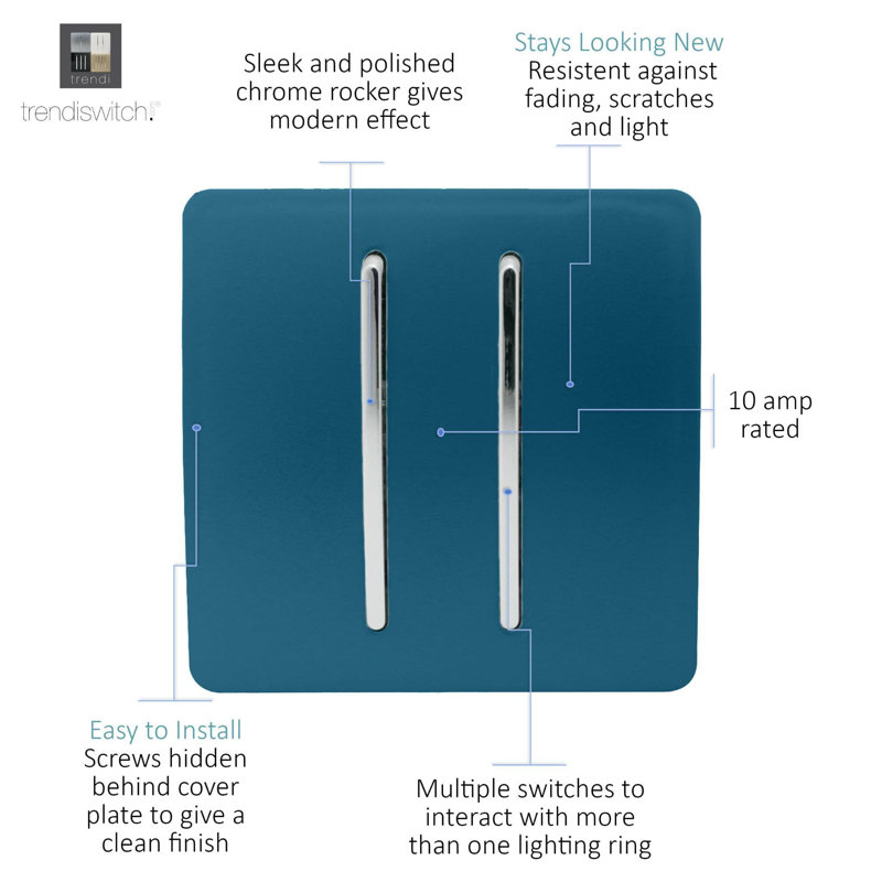 Trendi Switch 2 Gang 1 or 2 way Rocker Light Switch, Midnight Blue
