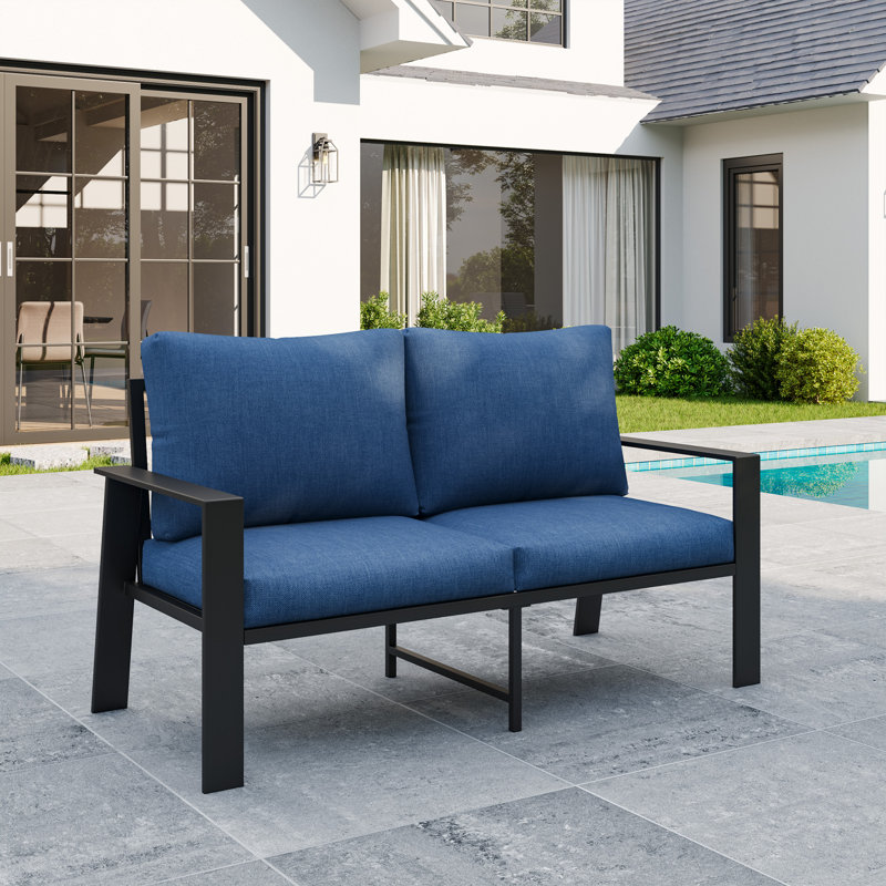 Causeuse d'extérieur en aluminium pour patio avec coussins de qualité supérieure, Marine