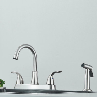 Brushed Nickel 2-Handle Kitchen Sink Faucet with Side Sprayer, 8-Inch High Arc 360° Swivel Spout, Includes Supply Lines, Fits 3 or 4-Hole RV, Camper, Laundry and Bar Sinks