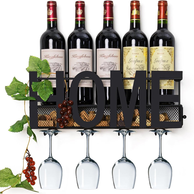 Support à vin mural en métal - Porte-bouteilles mural pour porte-bouteilles de vin et porte-bouteilles