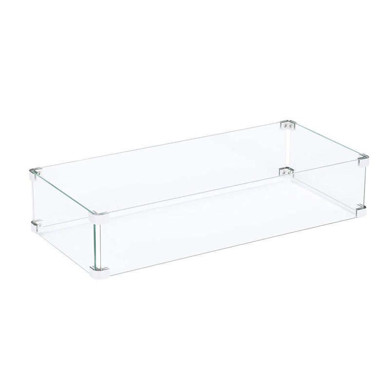 Oak Four-Panel Tempered Glass Fire Table Windshield