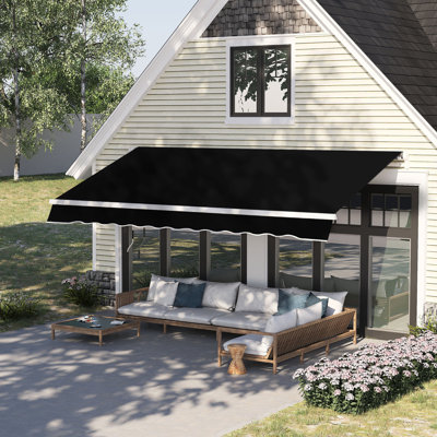 Auvent rétractable pour terrasse 8 pi x 7 pi - bloqueur de soleil manuel noir. Réglable à partir et à la chaleur, convient à diverses surfaces, aluminium robuste, matériau en acier