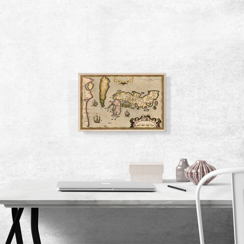 Carte du Japon et de la Corée 1592 par Abraham Ortelius, impression sur toile tendue, H 12 po x l 18 po x P 1,5 po