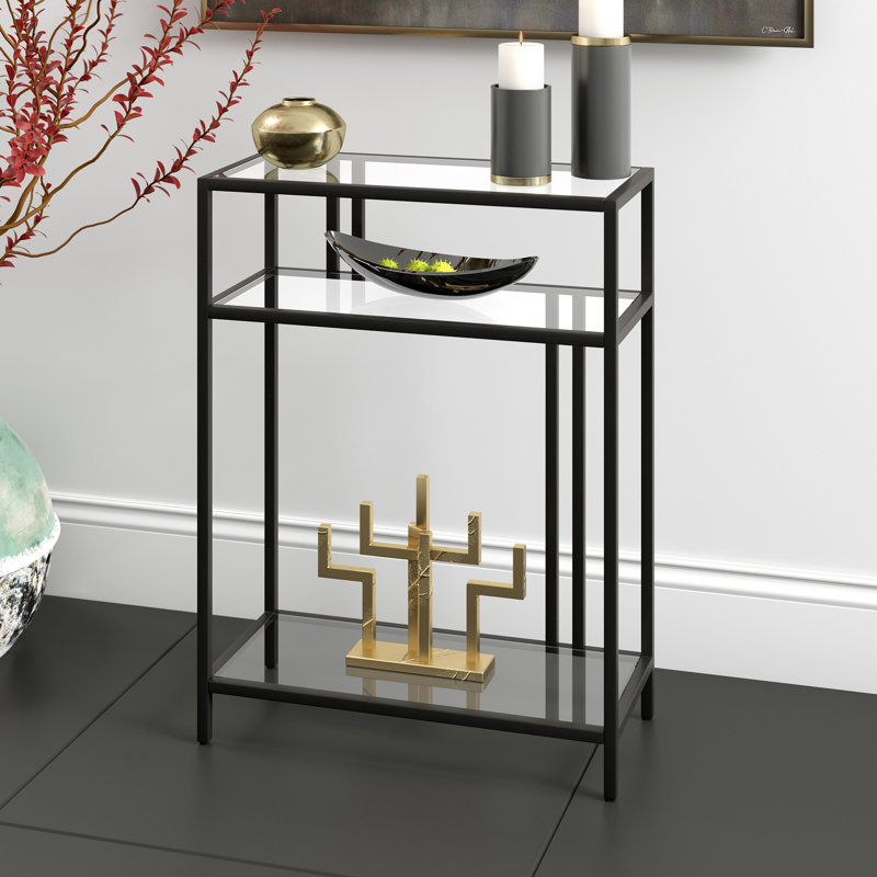 Adamsville 55.9cm Glass Top Console Table, Blackened Bronze
