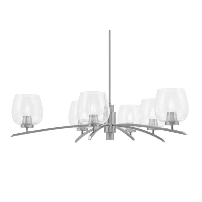 Kurve 6 Light Chandelier Shown In Graphite Finish With 6" Bubble Glass, Clear
