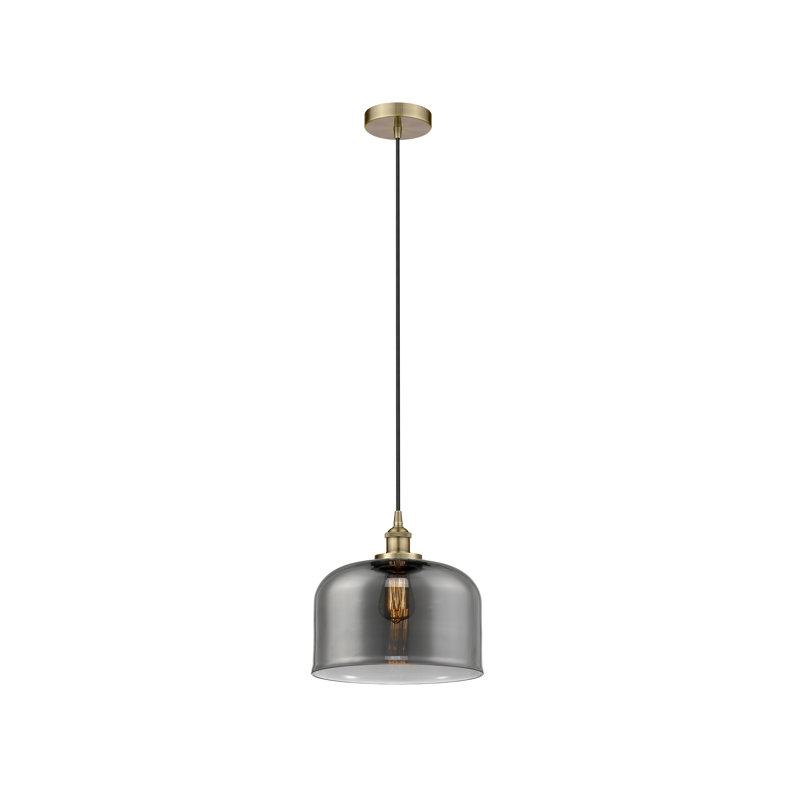 Bell - mini-luminaire suspendu 12 po à 1 lumière - finition laiton antique - abat-jour fumé clair, Laiton, gris