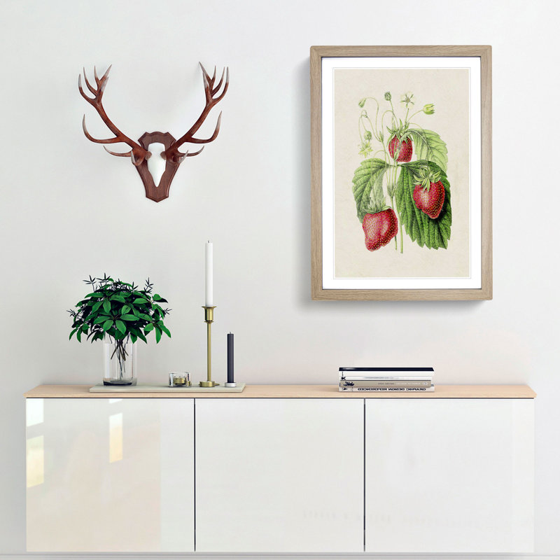 Illustration of Strawberries - Framed Print, 48cm H x 36cm W x 2cm D, Oak Framed