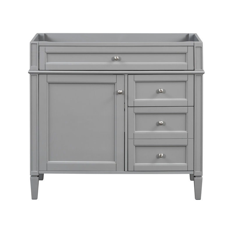 Solution de rangement de salle de bain moderne, 2 tiroirs et tiroir basculant, bois massif, gris, pour meuble-lavabo 36 po Essentials, structure en bois, fiable