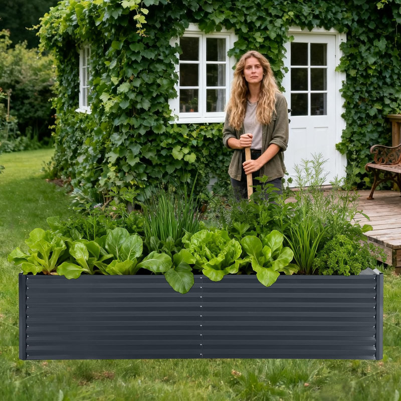 8x4x2 ft Galvanized Raised Garden Bed with Greenhouse Cover, Zippered Doors, Extra Deep, Gray