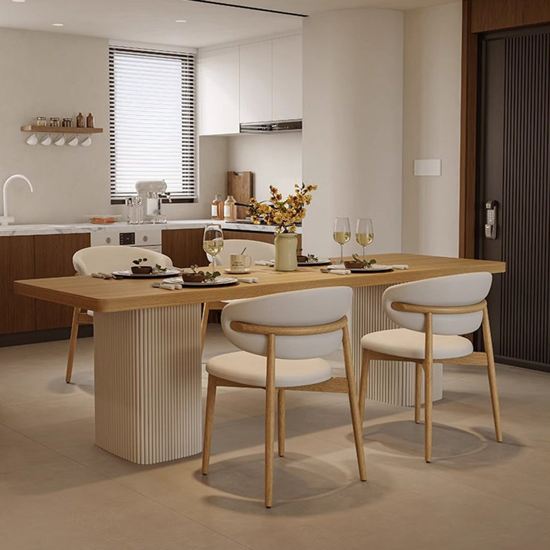 8 - Person Double Pedestal Dining Set, 29.53" H x 63" L x 31.5" W, 7 Pieces: Table, 6 Chairs