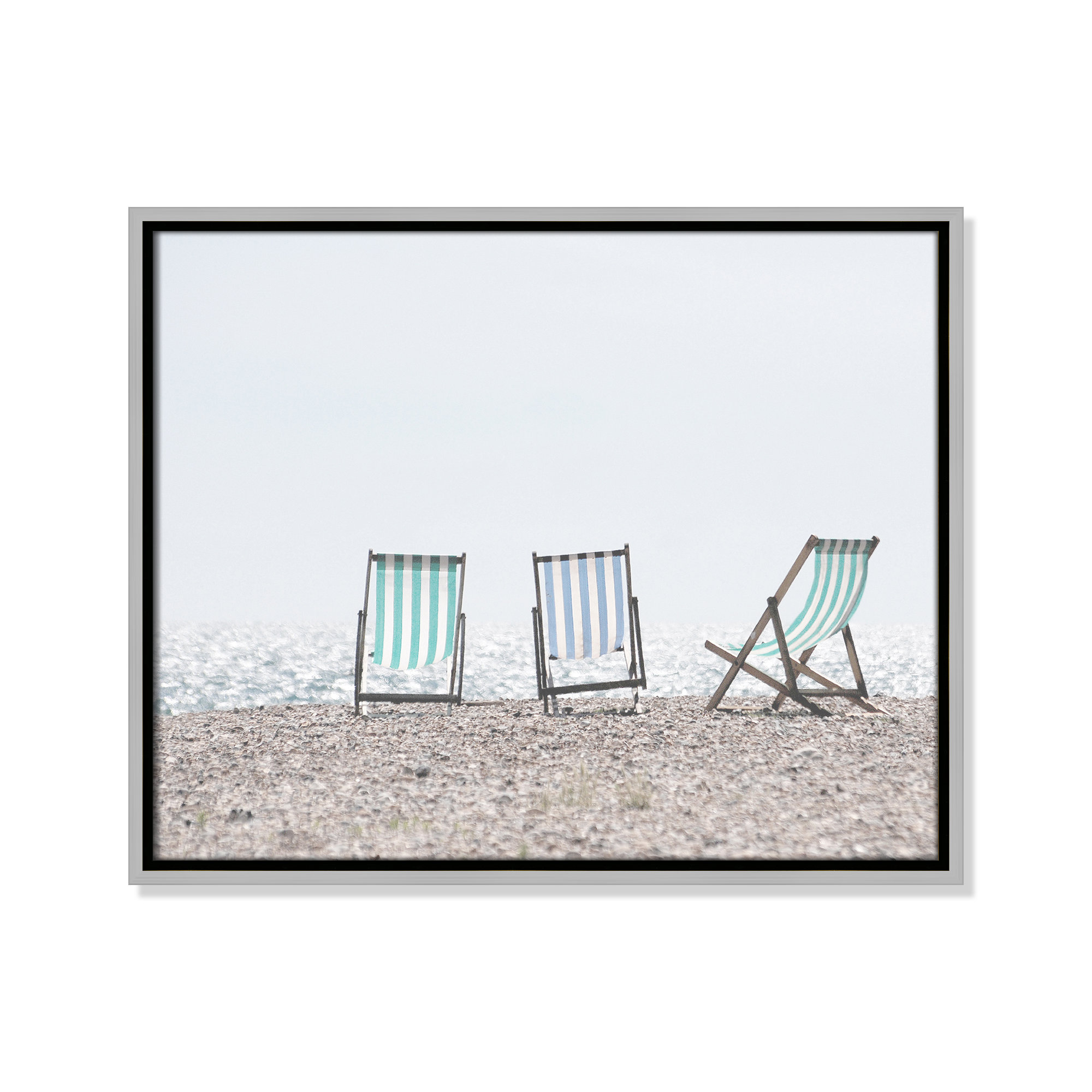Beach Chairs - Photograph Print, 29.5" H x 41.5" W x 0.75" D, Black Wood Grain Framed Paper