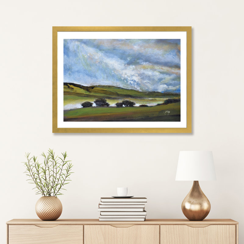 « light on green hills » par la-touche decker, reproduction d’art, H 16 po x l 24 po x P 1 po, Papier encadré doré