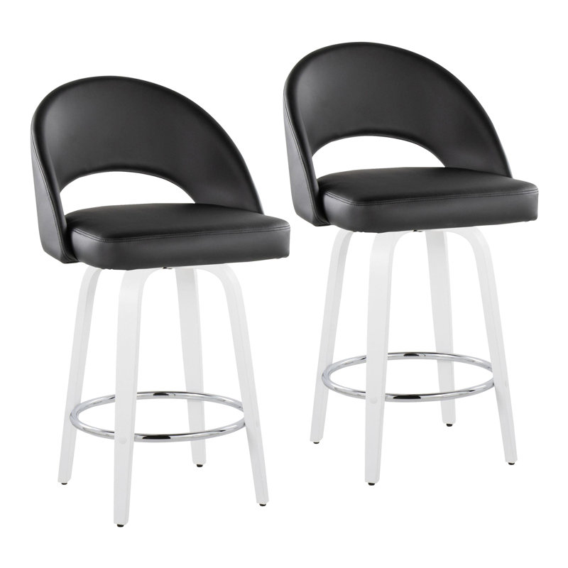 Tabouret de comptoir à hauteur fixe avec pivot, Blanc, Noir