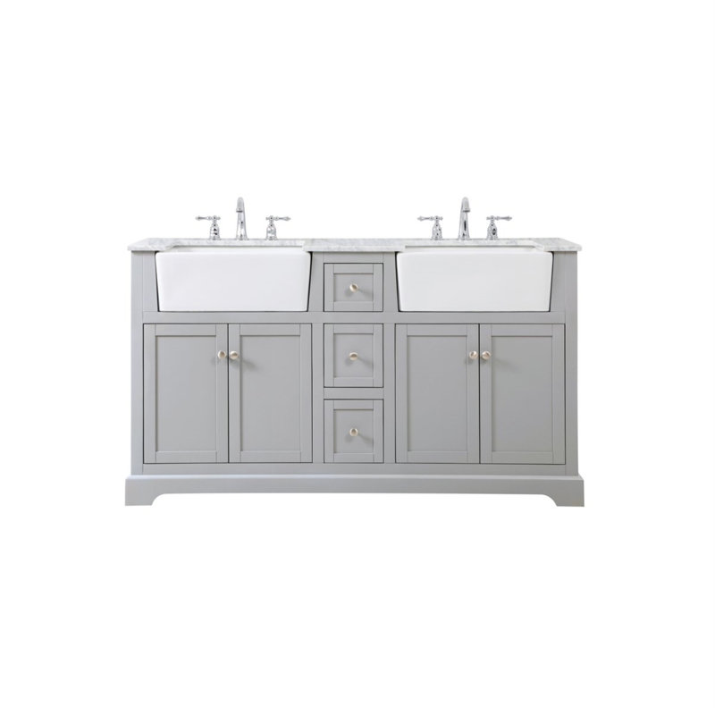 Pardue 60'' Double Bathroom Vanity with Marble Top, Gray