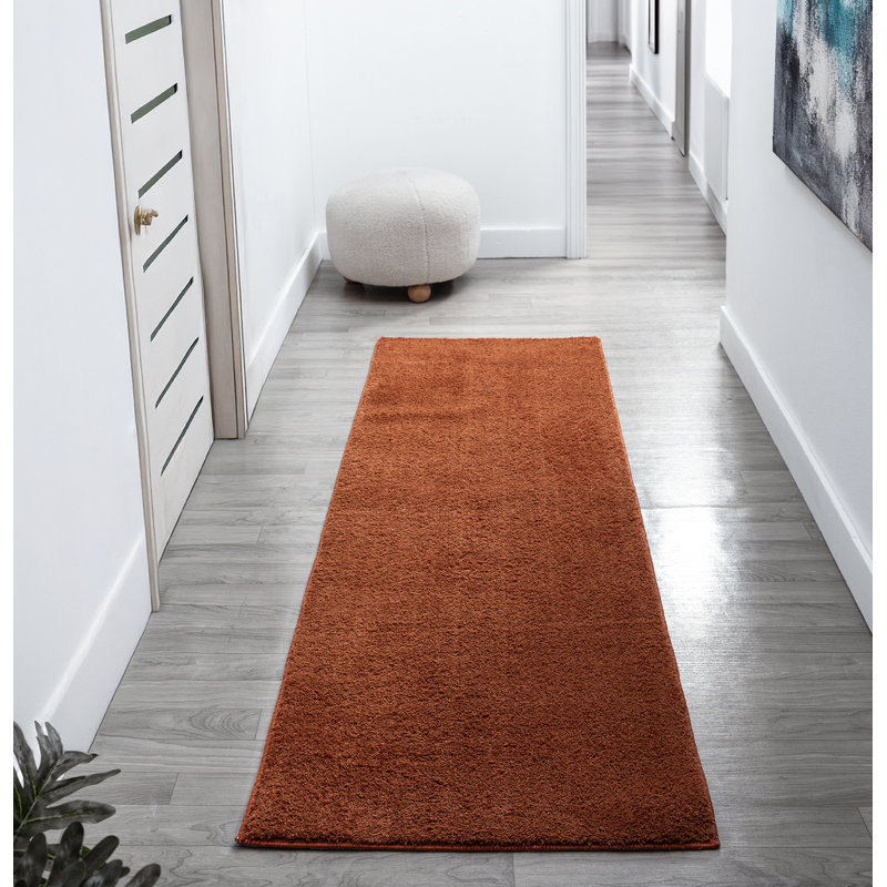 Taeler Washable Modern Living Room Rug Polyester Plain Indoor Area Rug with Low Pile - Anti-Slip Felt Backing SuperSoft Carpet Bedroom-Hallway, Terracotta