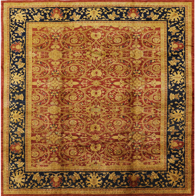 Tapis doré / rouge / bleu foncé Rafn, Carré 4 pi
