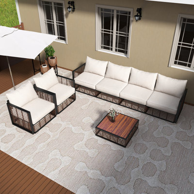 Ensemble de canapé modulaire en métal 7 pièces avec coussins 7 pièces - blanc / noir