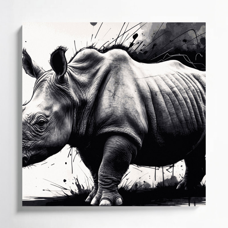 Faune, rhinocéros noir, art mural sur toile beige, H 8 po x l 8 po