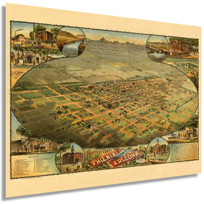 HISTORIX, carte de Arizona 1885 rétro - 24 po x 36 po, carte rétro de Phoenix, art mural de Phoenix