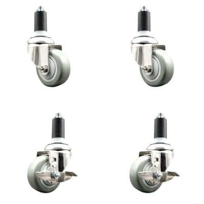 Poly Swivel Expanding Stem Caster Set with 2 Lock Brake