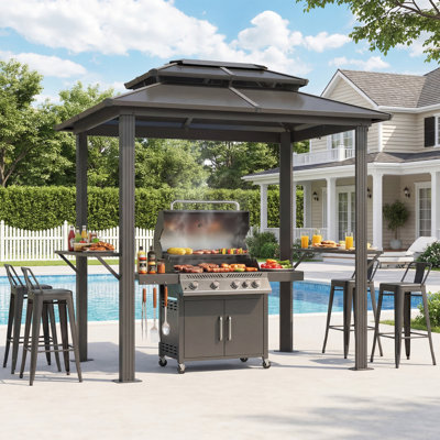 Grill Gazebo 6' X 8', Aluminum BBQ Gazebos with Shelves, Outdoor Grill Gazebo for Patio Lawn Backyard Deck