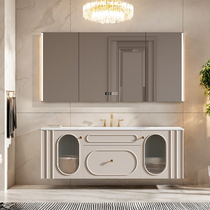 French minimalist bathroom cabinet, 19.69" H x 55.12" W x 21.65" D