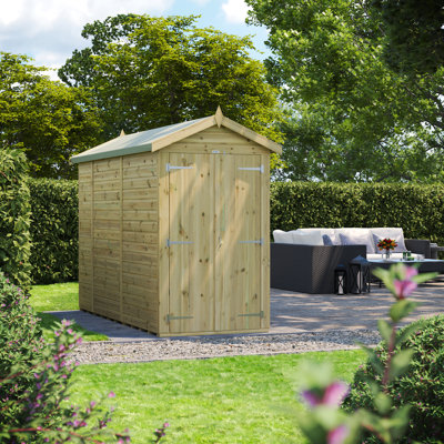 Powersheds 10 x 4ft Premium Pressure Treated Timber Windowless Apex Garden Shed, Double Doors