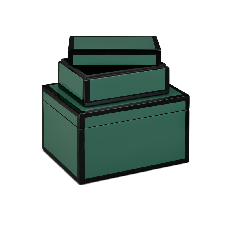 Navy Lacquer Box Set Of 2, Green 