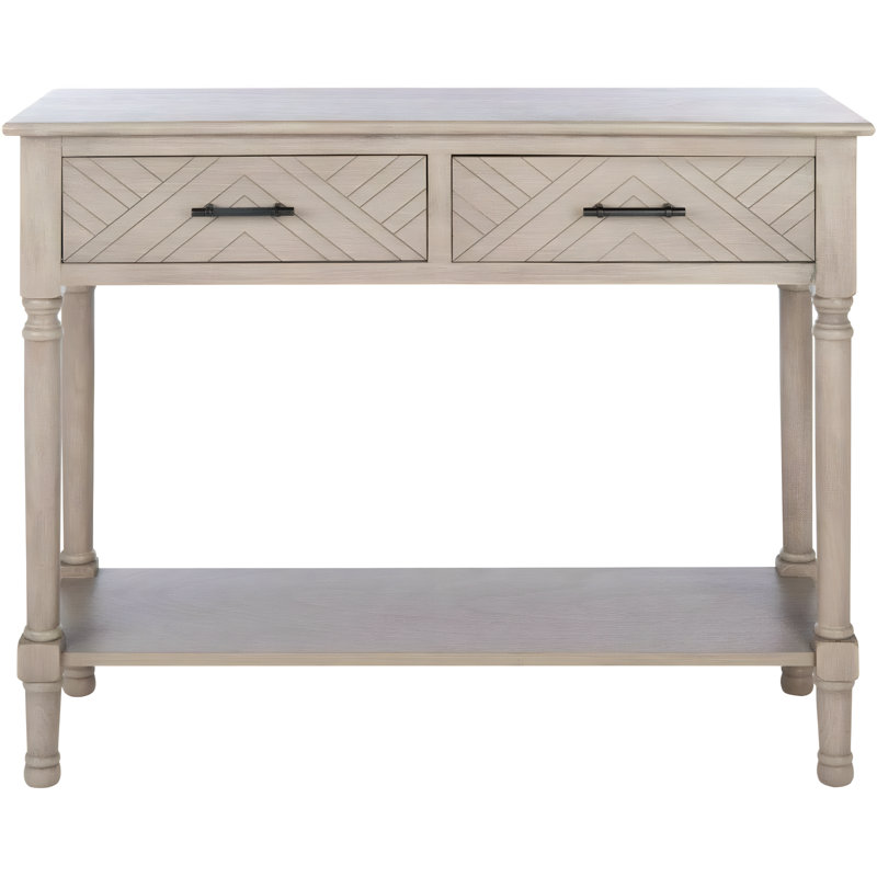 Console à 2 tiroirs avec motif sculpté à chevrons et tablette ouverte