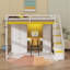 Lit mezzanine avec escalier de rangement, coiffeuse intégrée et garde-robe et armoires, lit mezzanine moderne avec miroir, charge USB et lumières-496880699