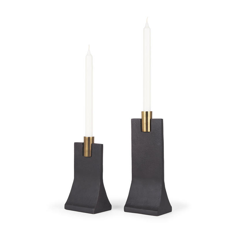 Bougeoir en métal H 11,4 po Soteria, Noir / or