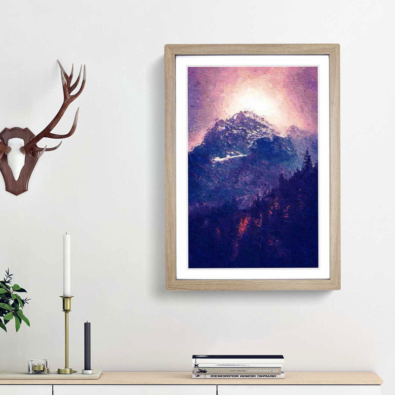 Glowing Mountain in Banff Canada - Picture Frame Painting Print, 65cm H x 48cm W x 2cm D, Oak Framed