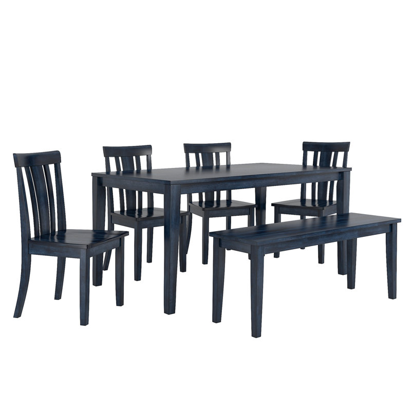 Alexa-Mae 6-Person Solid Wood Four-Leg Dining Set, Antique Dark Denim