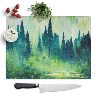 Watercolour Pine Tree Forest Vol.3  Glass Chopping Board