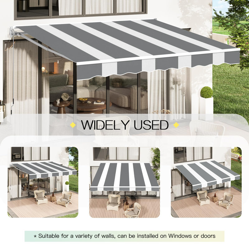 Retractable Patio Awning, 396cm W x 300cm D, Grey/White