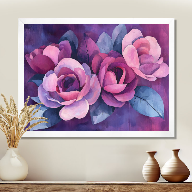 Mauve crépuscule lueur de roses à l'aquarelle - Roses, art mural, H 24 po x l 32 po, Reproduction encadrée d'une seule photo