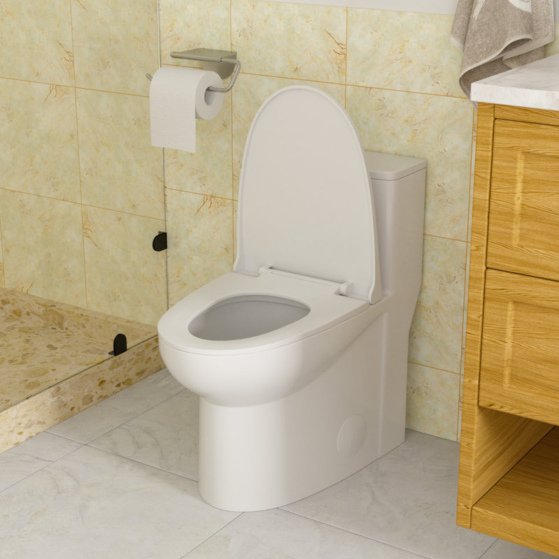 Toilette allongée monopièce à double chasse (siège inclus)