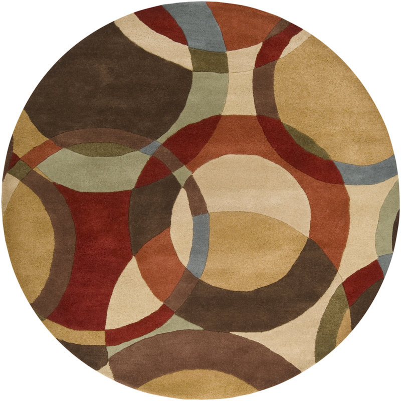 Tapis chocolat / rouge en laine touffeté à la main Ayeln, Rond 4 pi