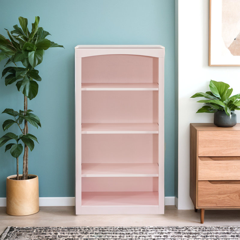 Ossy American Built Solid Wood Bookcase, (4 Shelves) 48"H x 24"W x 12"D, Blush Pink