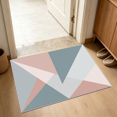 Tapis triangulaire rose et gris de 1 pièce, élégant tapis décoratif polyvalent, facile à nettoyer et à entretenir, pièce de mobilier idéale pour la chambre à coucher, le salon, le couloir, l'entrée, le dortoir et le bureau afin de rafraîchir l'ambiance intérieure de votre maison