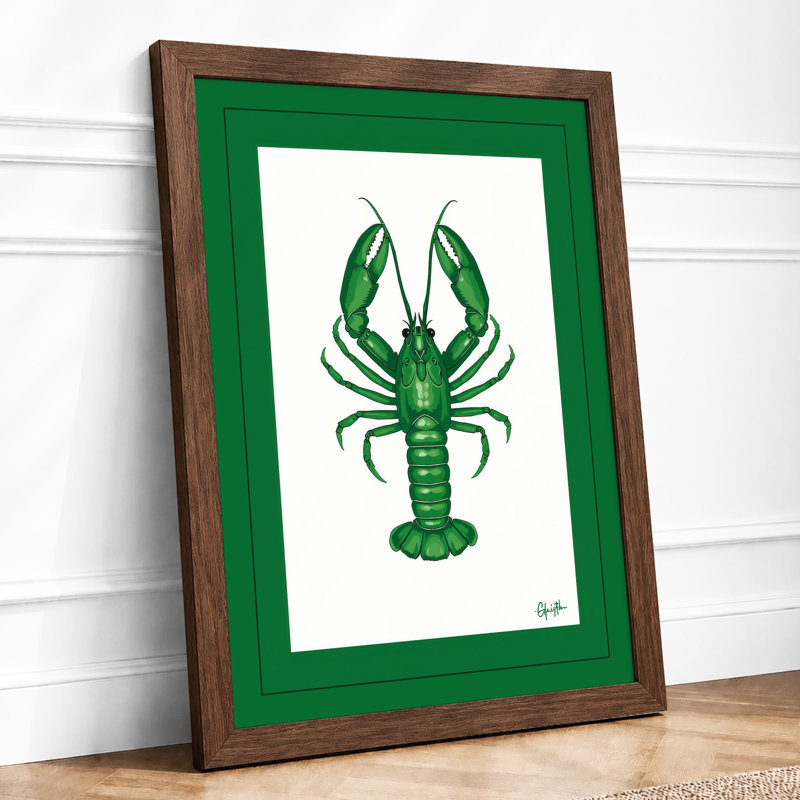 Green Lobster Study Botanical - Framed Print, Walnut, A4 - 29.7 x 21.0 cm