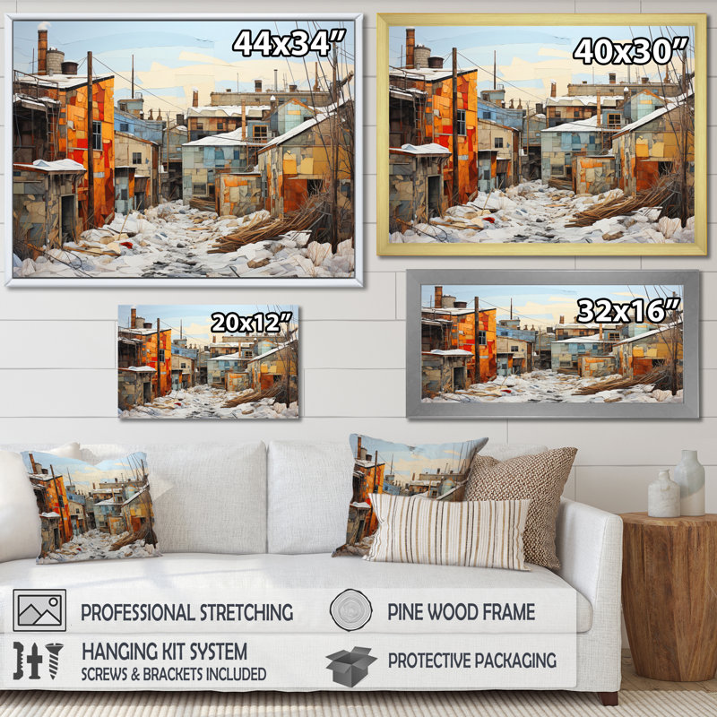 Winter Warehouse Palette II sur toile, Cadre simple blanc, H 12 po x l 20 po x P 1 po