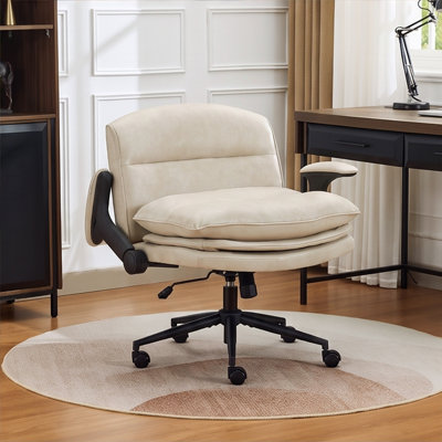 28" Wide-Seat Office Chair with Flip-Up Arms, Available in Sherpa, Chenille & Faux Leather