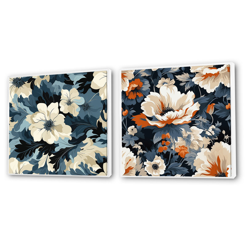 Floral Tropical Tranquility Vibes IV - Ensemble de 2 collages floraux carrés, Cadre flottant blanc, H 36 po x l 73 po