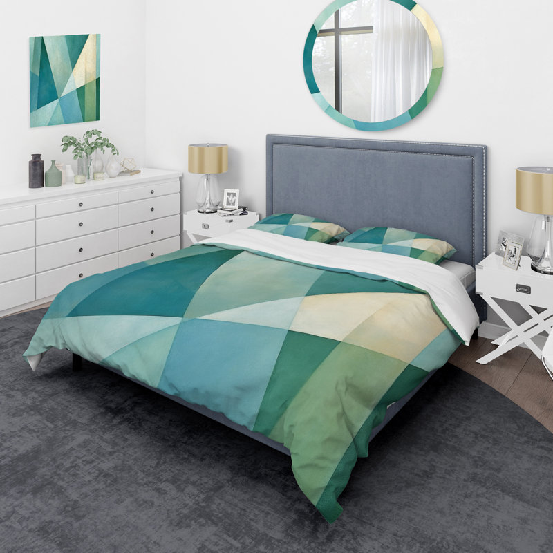 Ensemble de housse de couette Green Blue Abstract Geometric Fusion II - Abstract Shapes
