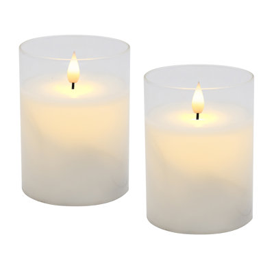 Battery Operated LED Glass Candles with 3D Wick Flame - 2 Piece