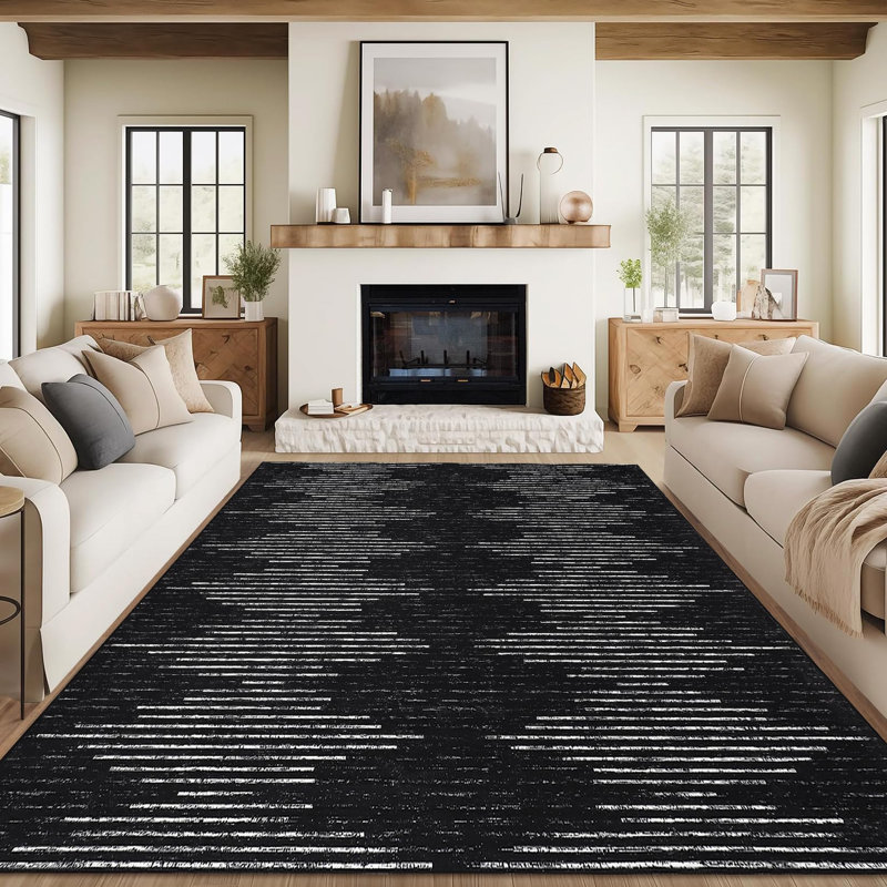 Tapis de couloir Modern Modern, Black/Beige, Rectangle 10' x 13'